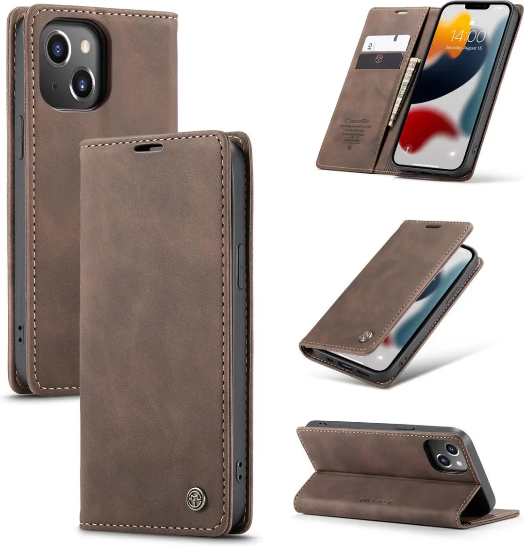 Caseme Luxe Bookcase iPhone 13 - Bruin - 6 Pasjes