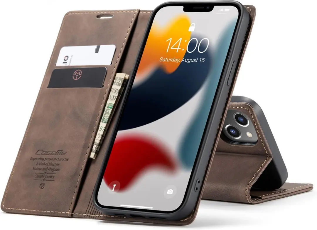 Caseme Luxe Bookcase iPhone 13 - Bruin - 6 Pasjes - afbeelding 6 van 6