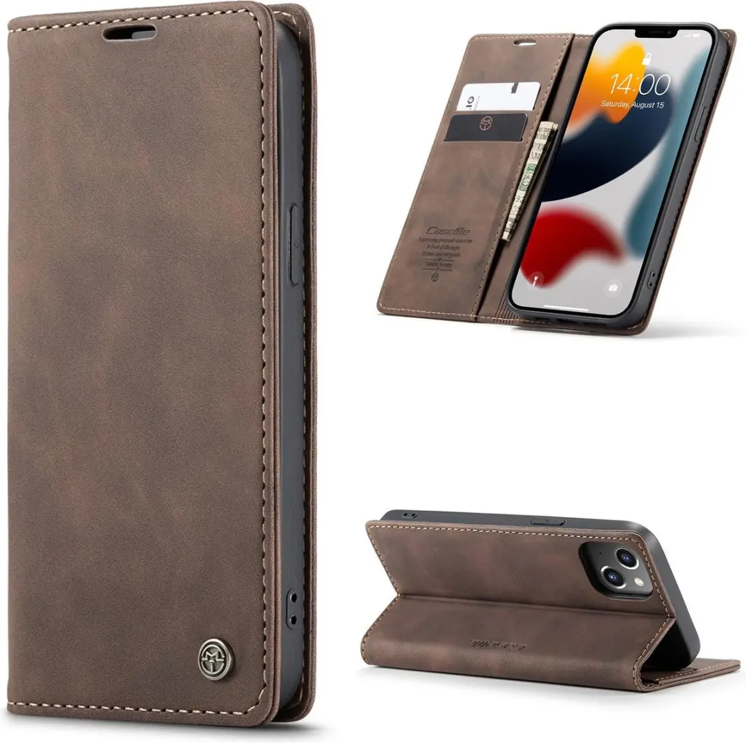 Caseme Luxe Bookcase iPhone 13 - Bruin - 6 Pasjes