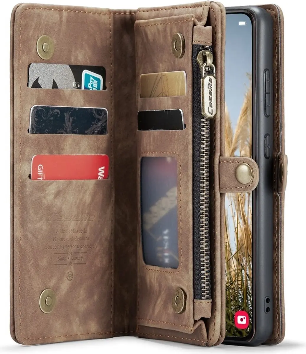 Caseme Samsung Galaxy S25 Hoes - Vintage 2-in-1 Portemonnee Bruin