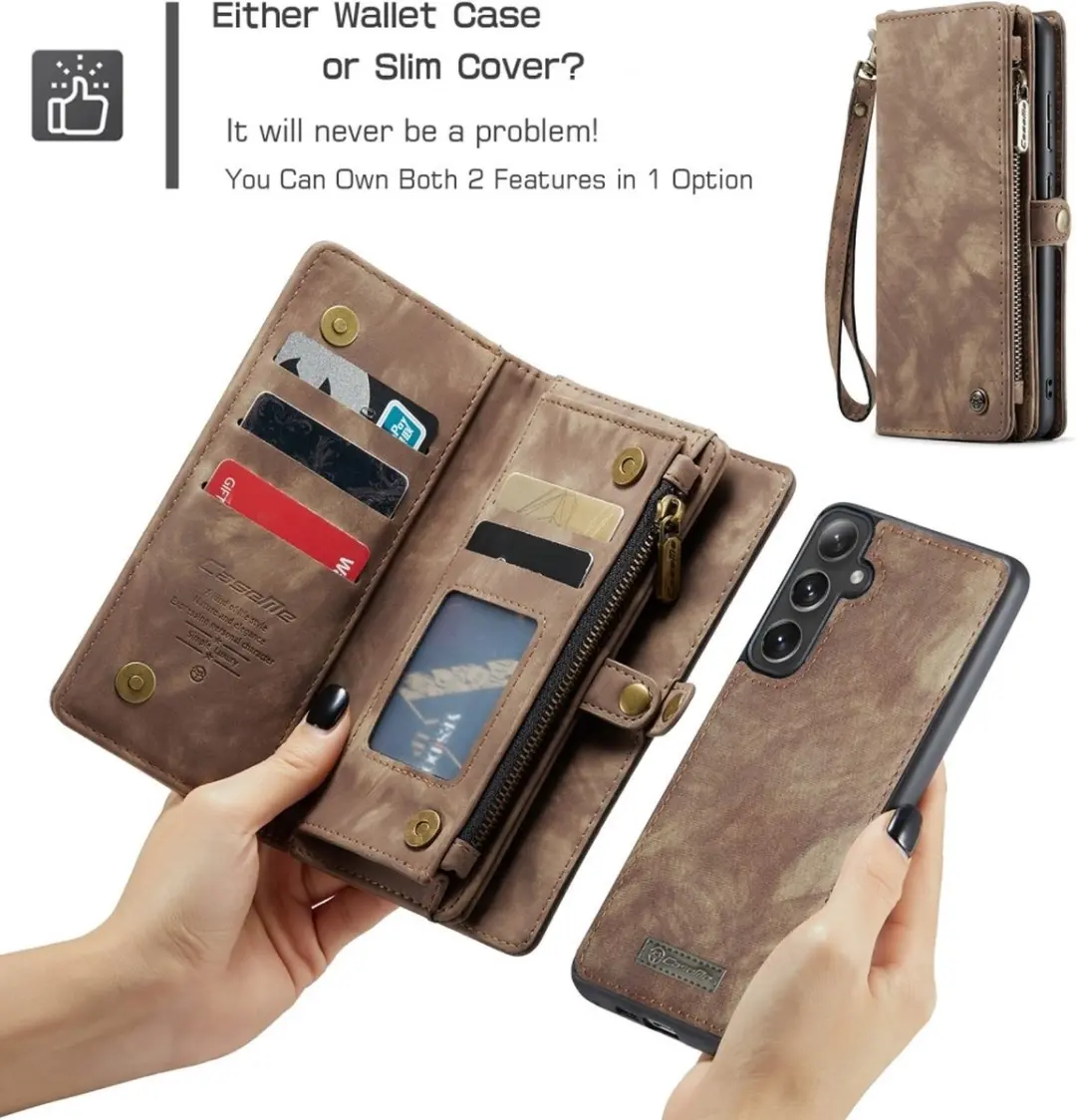 Caseme Samsung Galaxy S25 Hoes - Vintage 2-in-1 Portemonnee Bruin