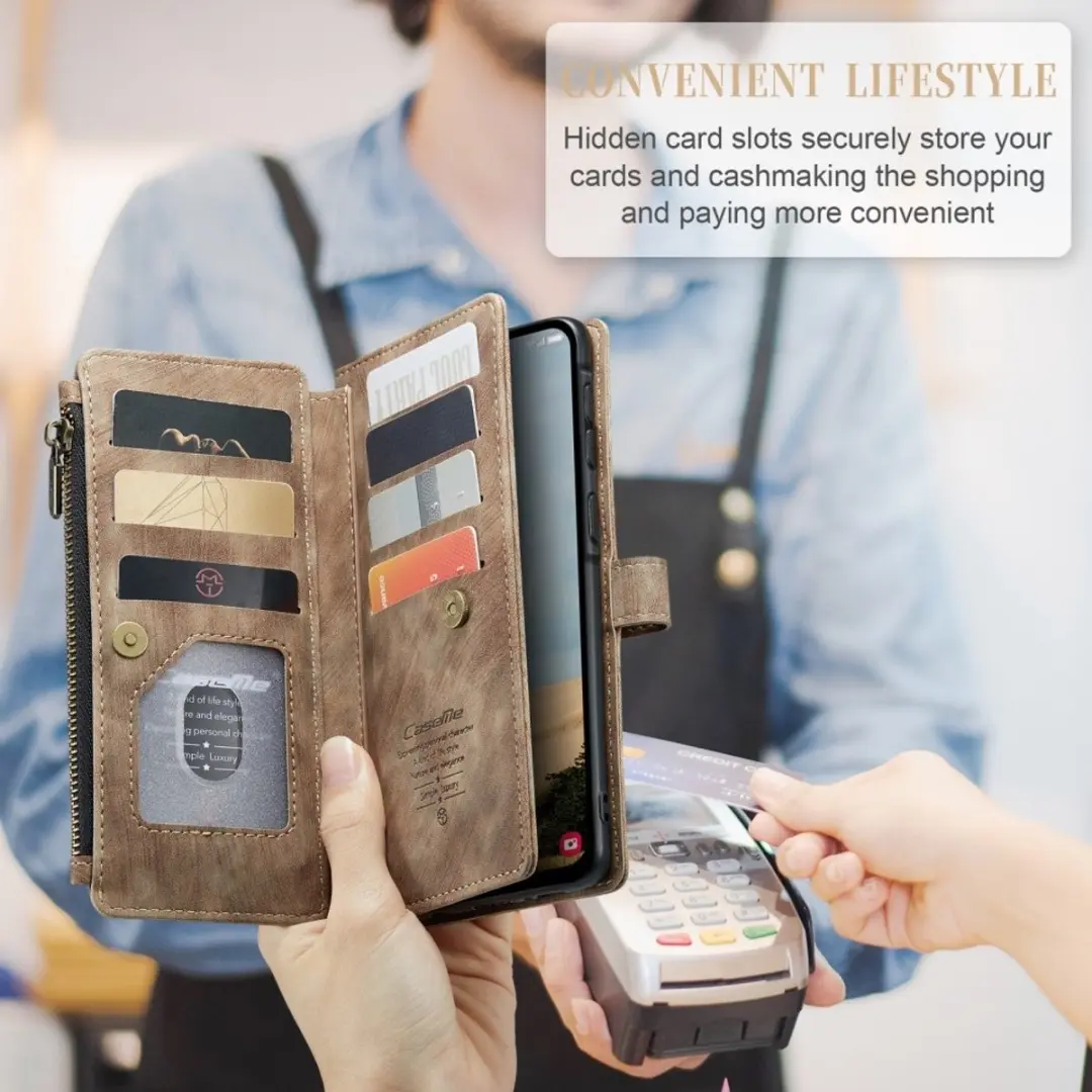 Caseme C30 Book Case Hoesje - Samsung Galaxy A56 - 10 Pasjes - Bruin - afbeelding 6 van 6