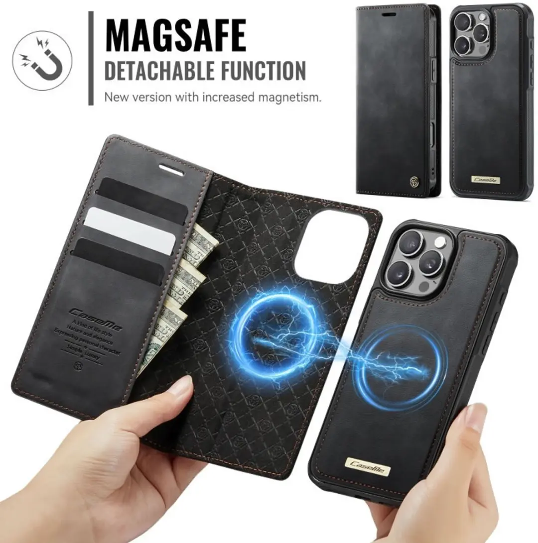 Caseme iPhone 16 Pro Portemonneehoes - MagSafe 3 Pasjes - Zwart