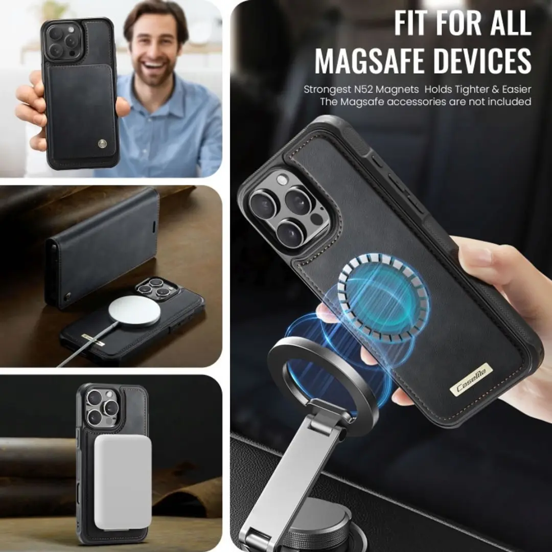 Caseme iPhone 16 Pro Portemonneehoes - MagSafe 3 Pasjes - Zwart