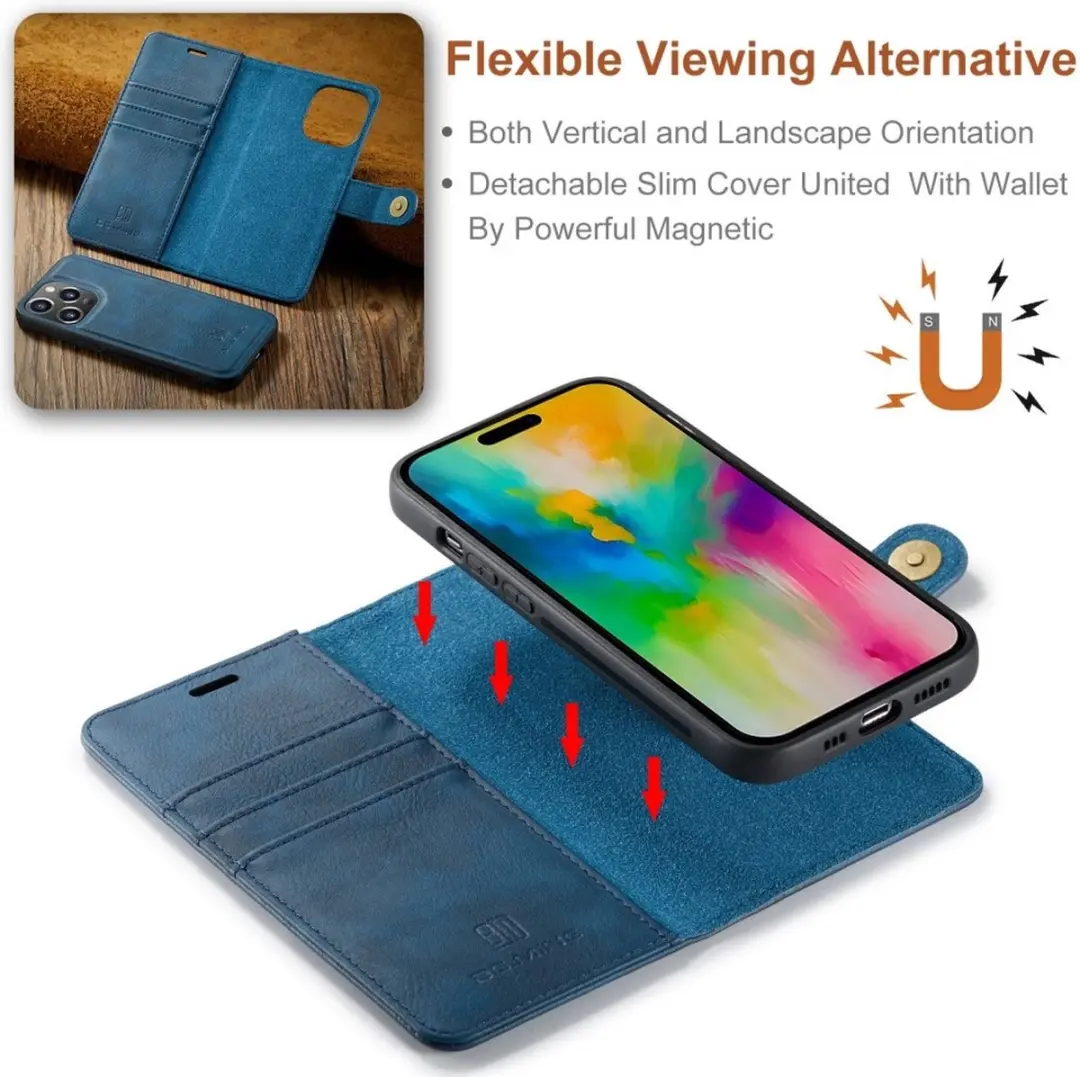 DG.MING iPhone 16 Pro Hoesje 2-in-1 Book Case Blauw - 3 Pasjes