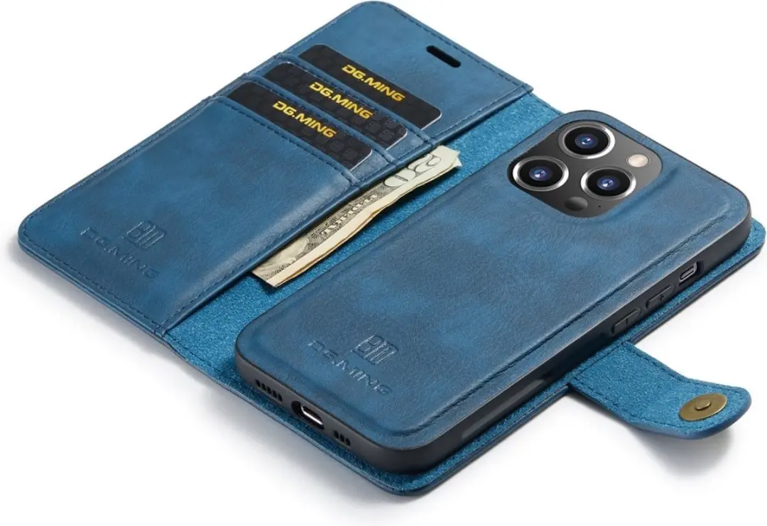 DG.MING iPhone 16 Pro Hoesje 2-in-1 Book Case Blauw - 3 Pasjes
