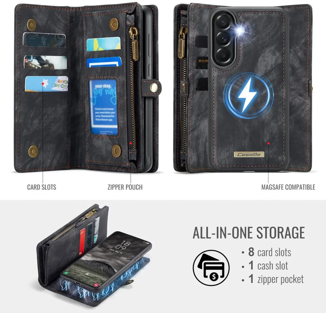 Caseme 008 Hoesje Samsung Galaxy A57 - 2-in-1 Book Case - 8 Pasjes - Zwart - afbeelding 6 van 6