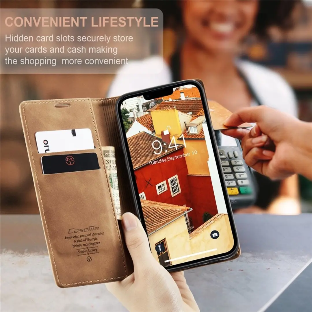 Caseme 013 Book Case iPhone 15 Hoesje - 2 Pasjes - Bruin