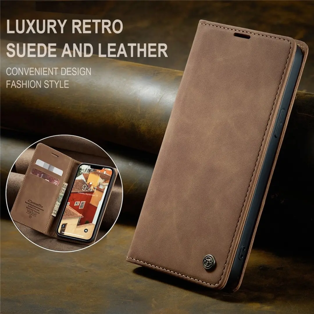 Caseme 013 Book Case iPhone 15 Hoesje - 2 Pasjes - Bruin