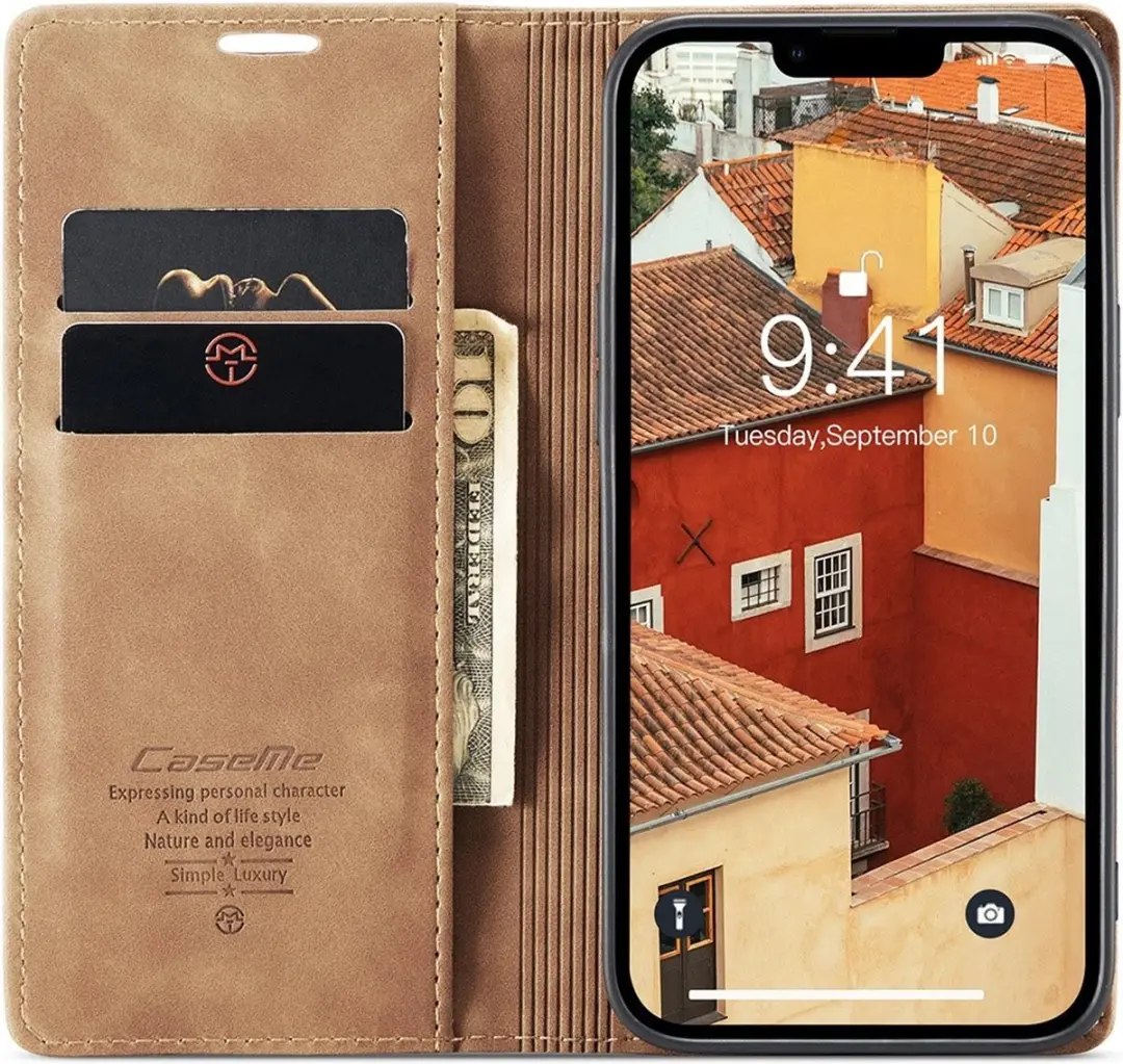 Caseme 013 Book Case iPhone 15 Hoesje - 2 Pasjes - Bruin