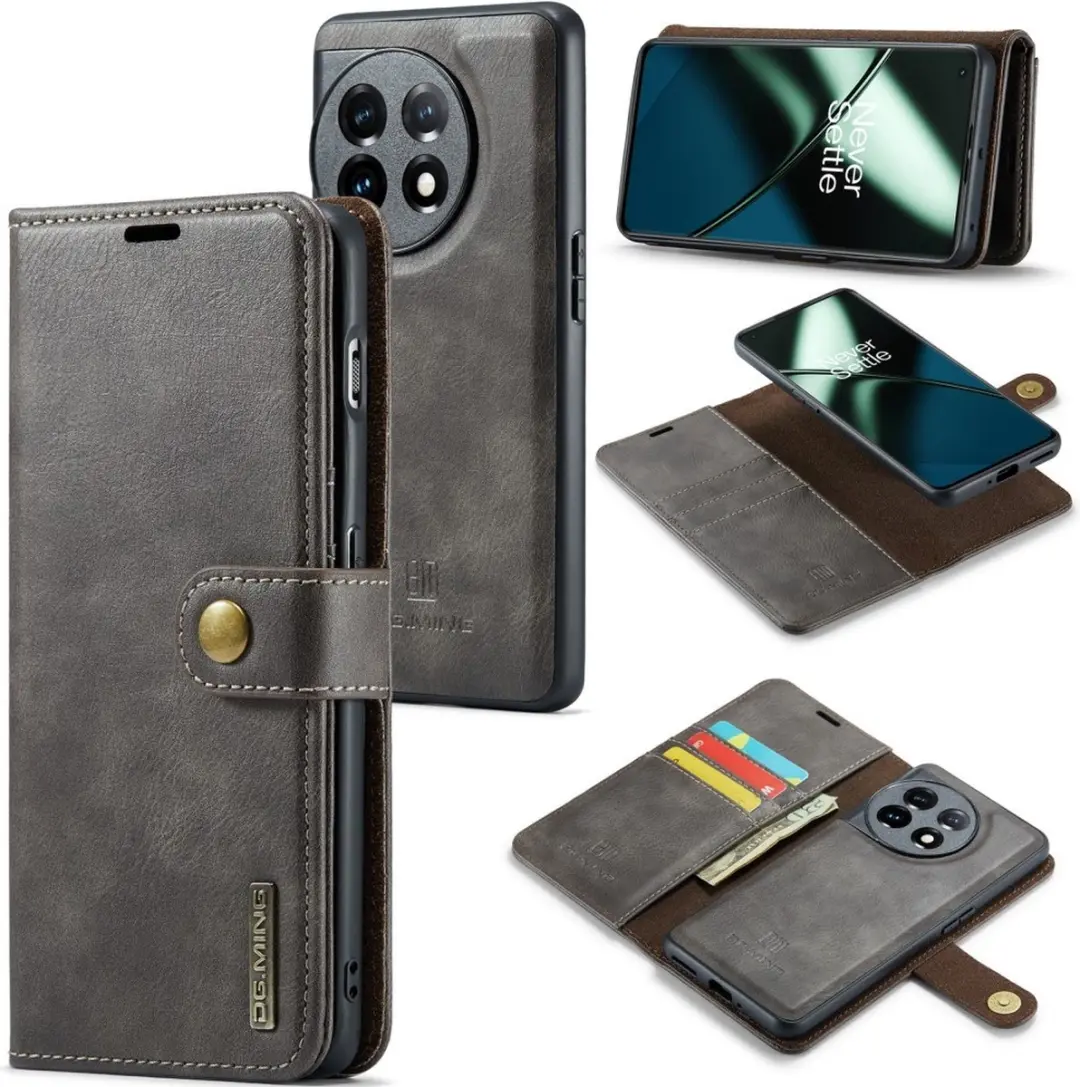 DG.MING OnePlus 11 Hoesje 2-in-1 Book Case Grijs