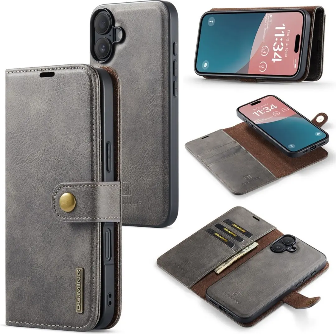 DG.MING iPhone 16 Plus Hoesje 2-in-1 Book Case Grijs