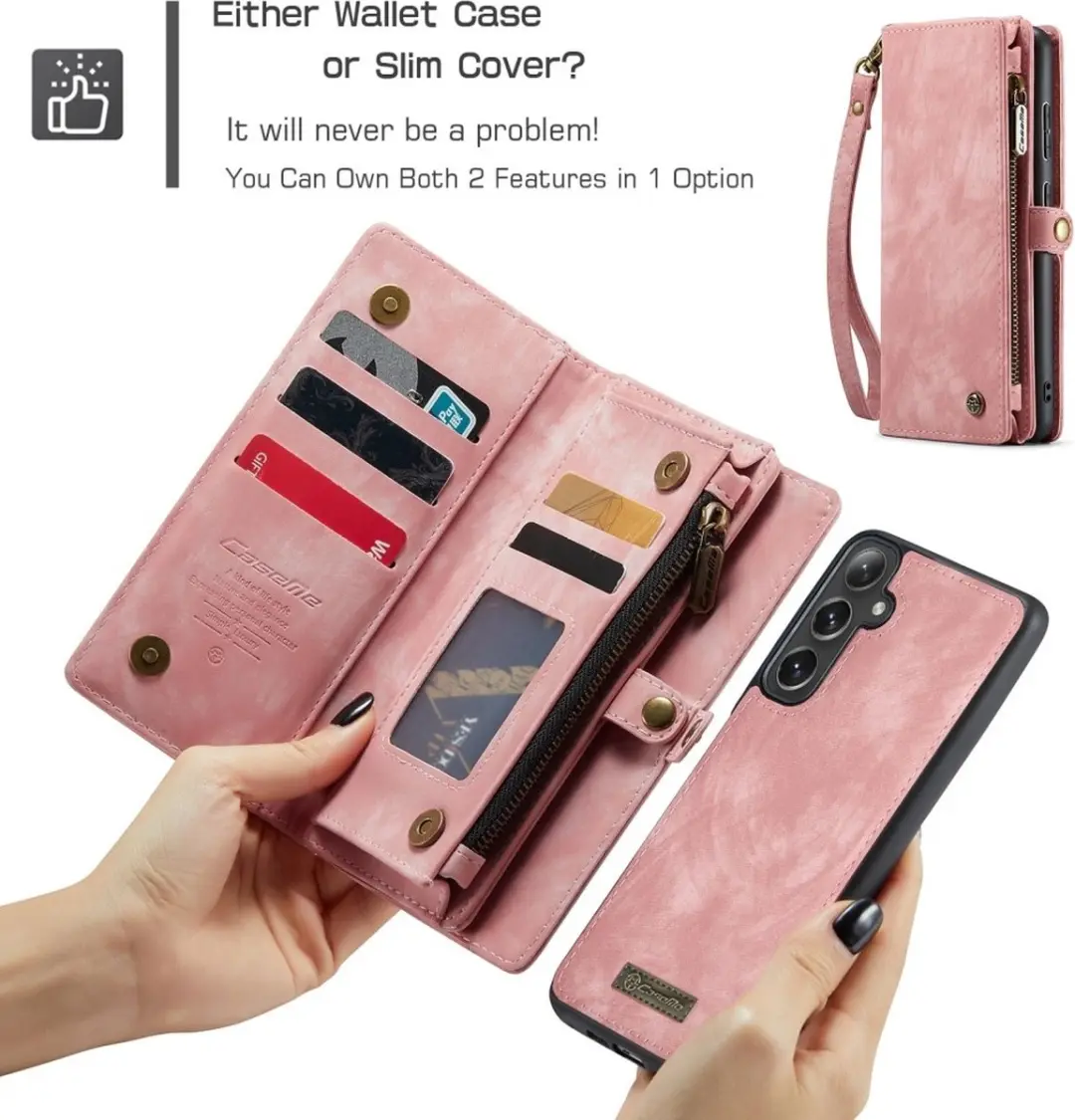 Caseme Samsung Galaxy S25 Plus Hoes - Vintage 2-in-1 Portemonnee Lichtroze
