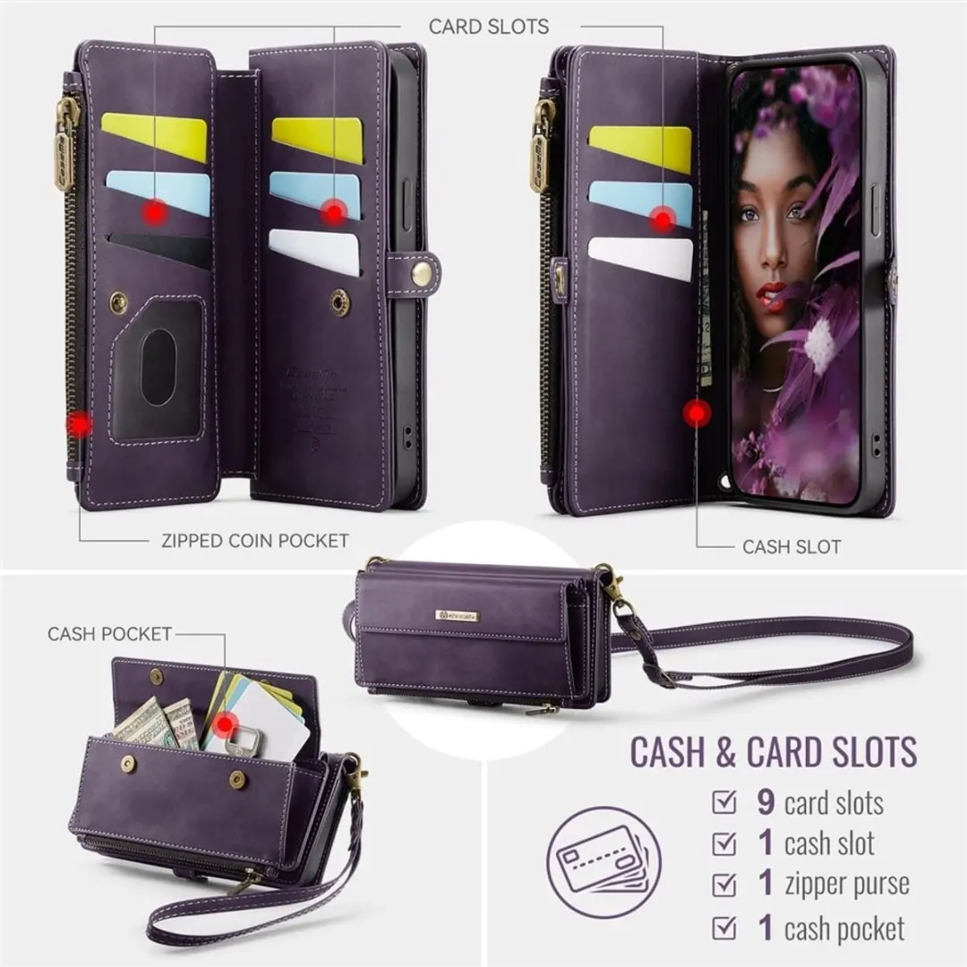 Caseme iPhone 16e Hoesje Portemonnee - 9 Pasjes - Paars - afbeelding 6 van 6