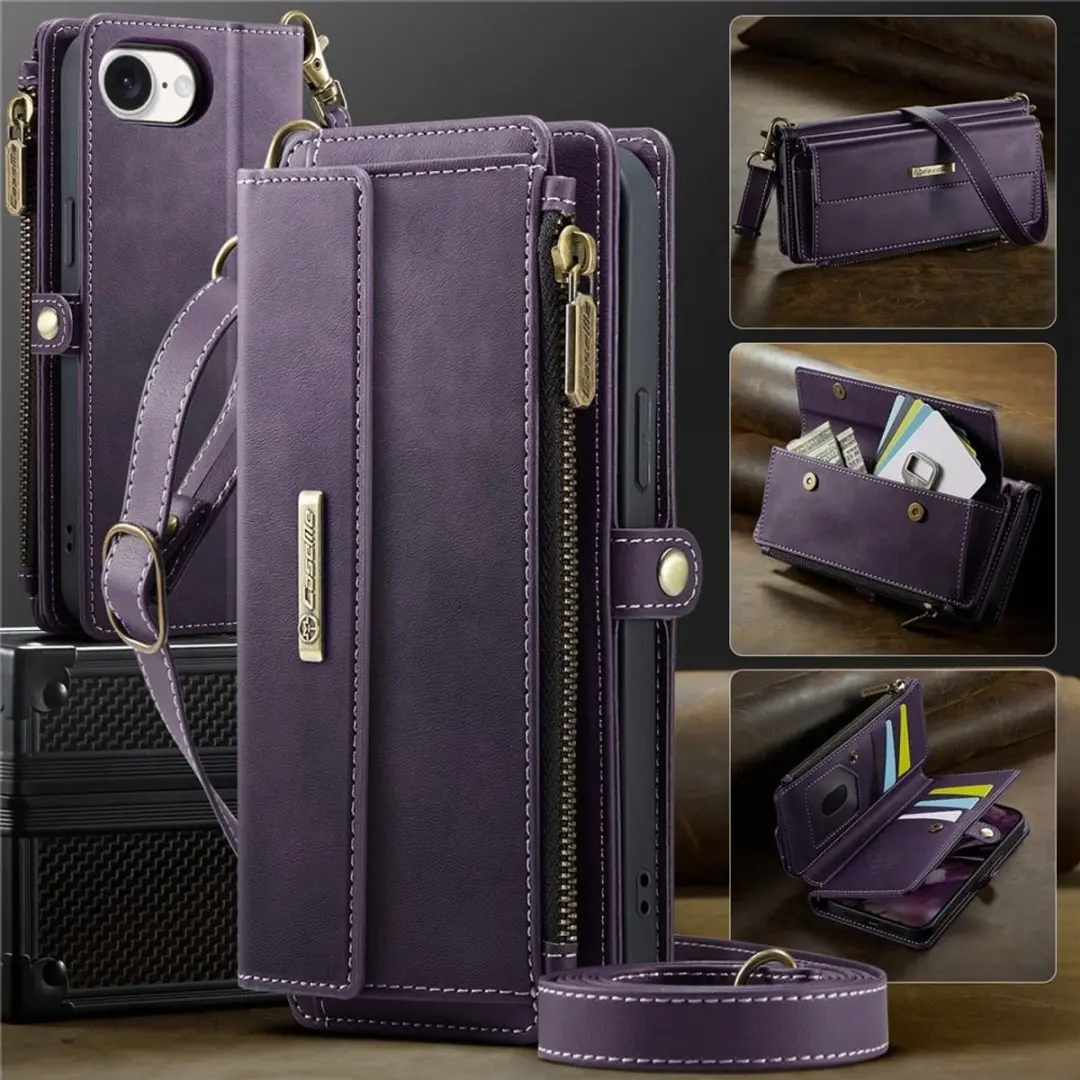 Caseme iPhone 16e Hoesje Portemonnee - 9 Pasjes - Paars