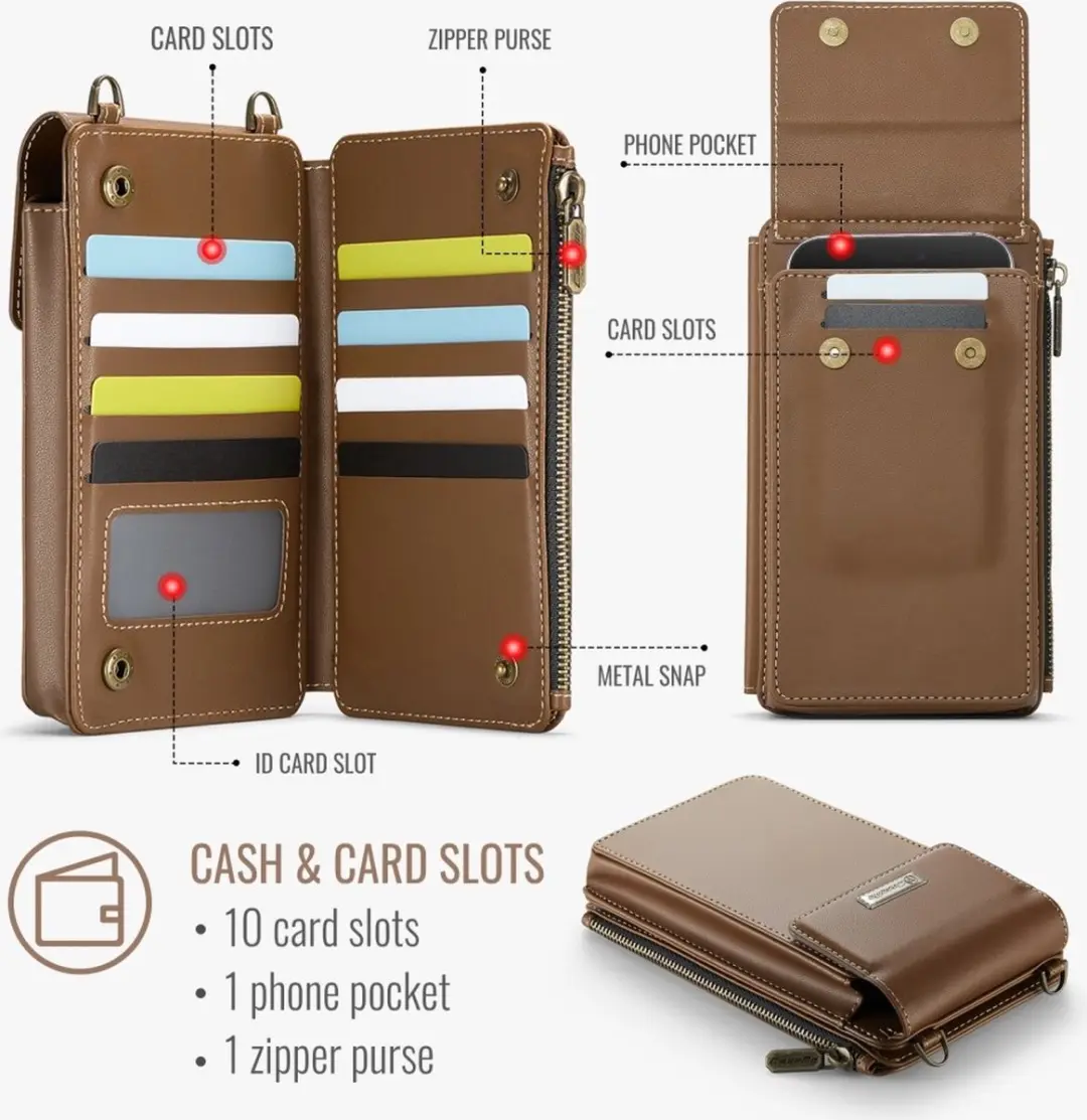 Caseme Me50 Crossbody Telefoontasje - 10 Pasjes - Bruin