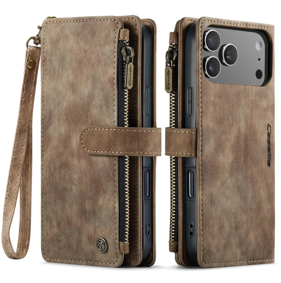Caseme iPhone 17 Pro Max PU Hoesje Portemonnee - Bruin