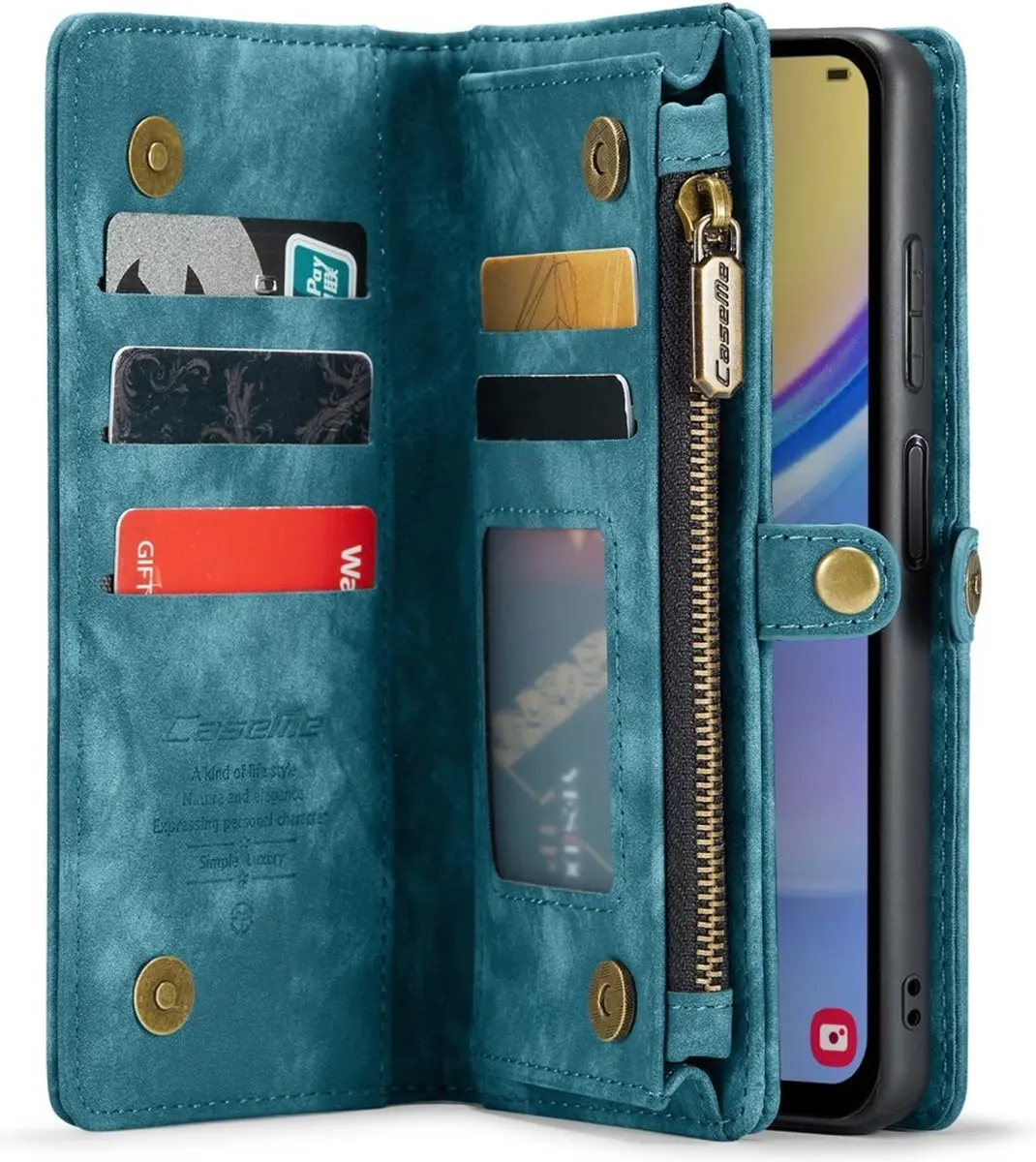 Caseme 008 Hoesje Samsung Galaxy A15 - Blauw - 8 Pasjes
