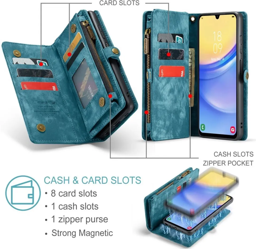 Caseme 008 Hoesje Samsung Galaxy A15 - Blauw - 8 Pasjes