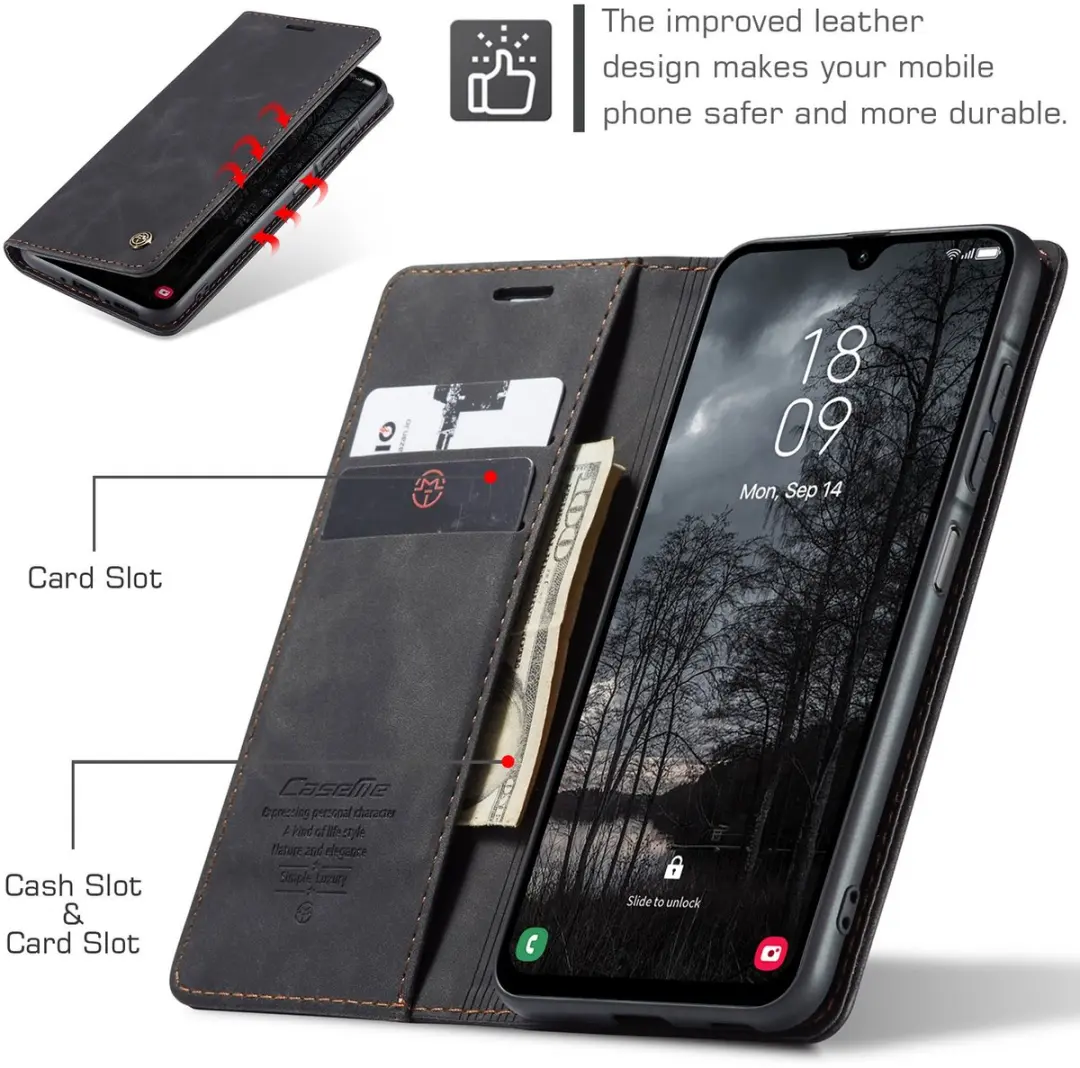 Caseme 013 Book Case Hoesje Samsung Galaxy A17 - 2 Pasjes - Zwart