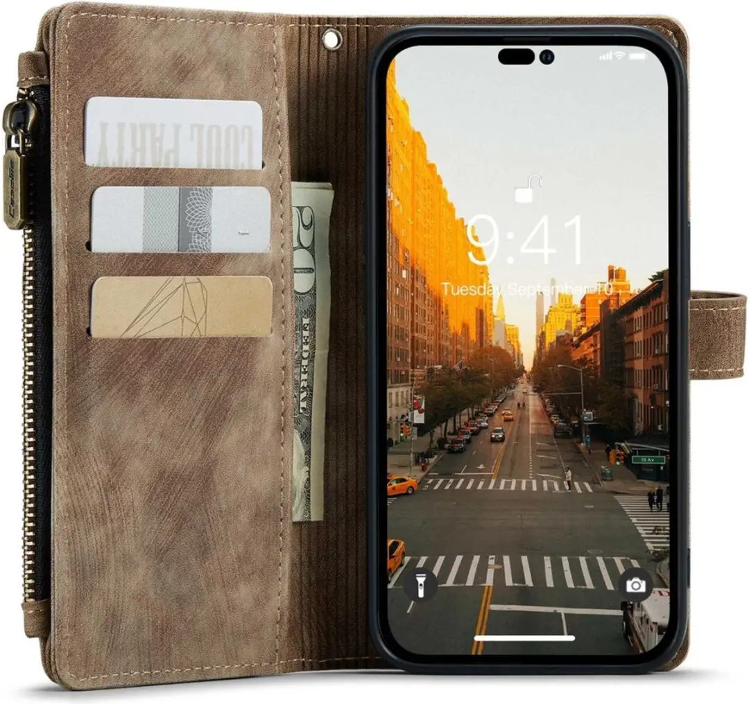 Caseme Portemonneehoes iPhone 14 Pro Max - 14 Pasjes - Bruin