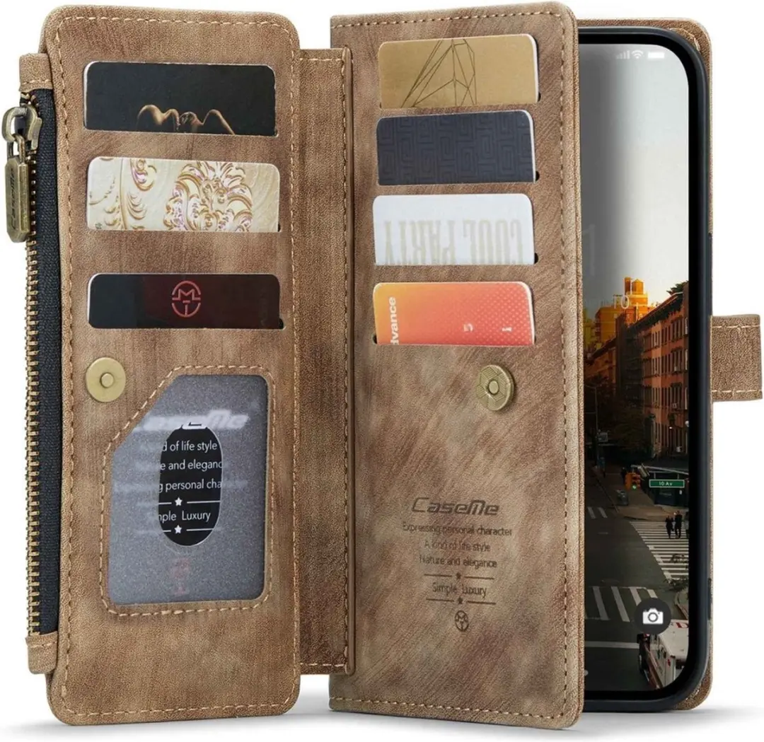 Caseme Portemonneehoes iPhone 14 Pro Max - 14 Pasjes - Bruin