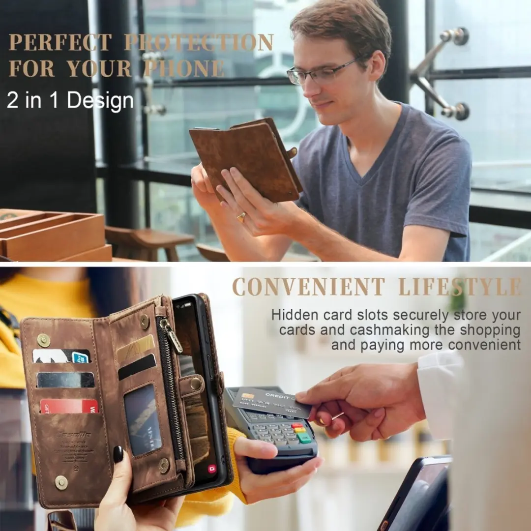 Caseme 008 Hoesje Samsung Galaxy A34 - 2-in-1 Book Case - 8 Pasjes - Bruin