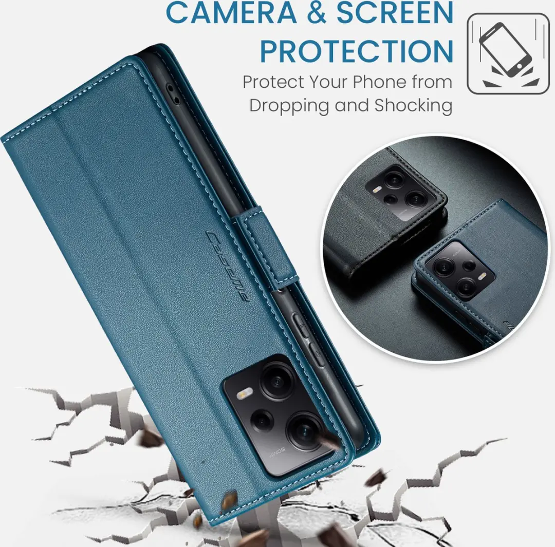 Caseme Wallet Case RFID Magneetsluiting Redmi Note 12 Pro 5G - Blauw