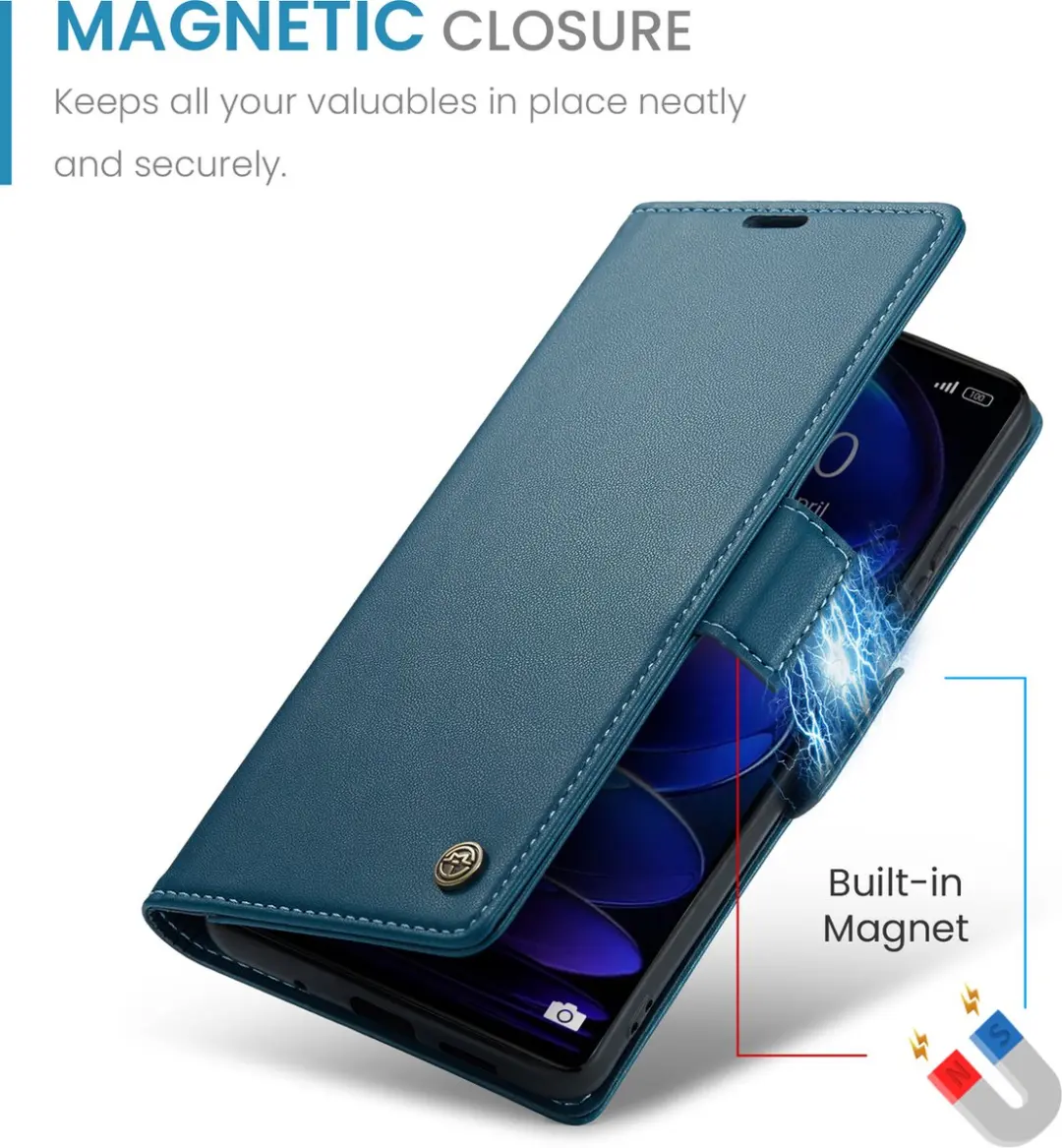 Caseme Wallet Case RFID Magneetsluiting Redmi Note 12 Pro 5G - Blauw