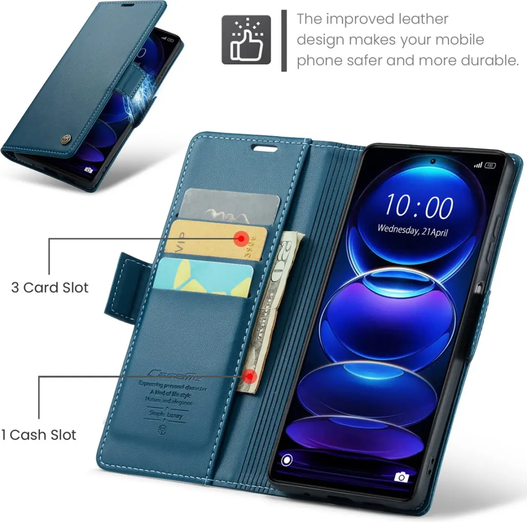 Caseme Wallet Case RFID Magneetsluiting Redmi Note 12 Pro 5G - Blauw