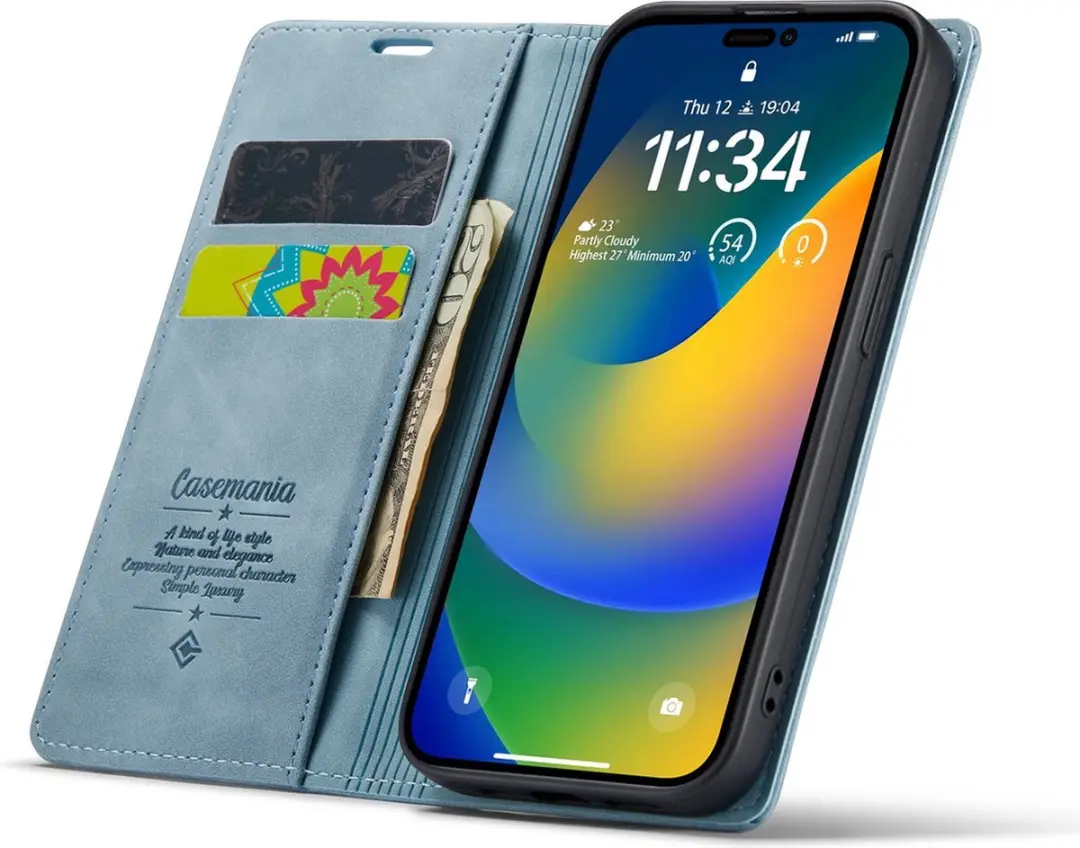 Caseme iPhone 14 Pro Max Bookcase Hoesje - Aquablauw - 3 Pasjes