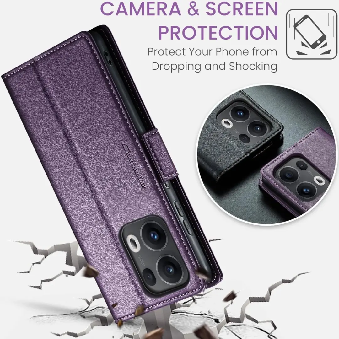 Caseme Litchi Texture Book Wallet Case Oppo Reno13 Pro - 3 Pasjes - Paars