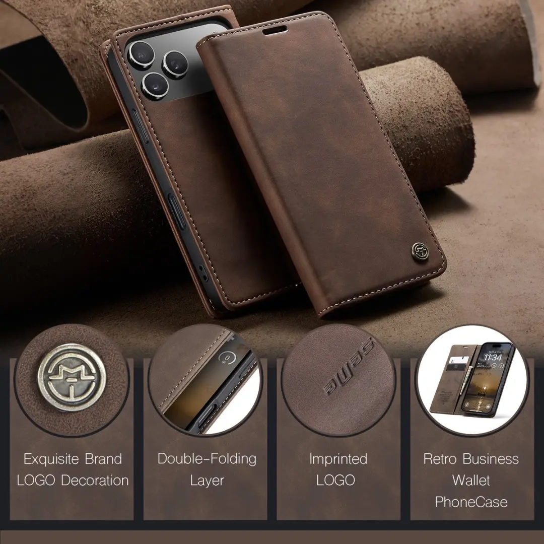 Caseme 013 Book Case iPhone 17 Pro Hoesje - Donkerbruin