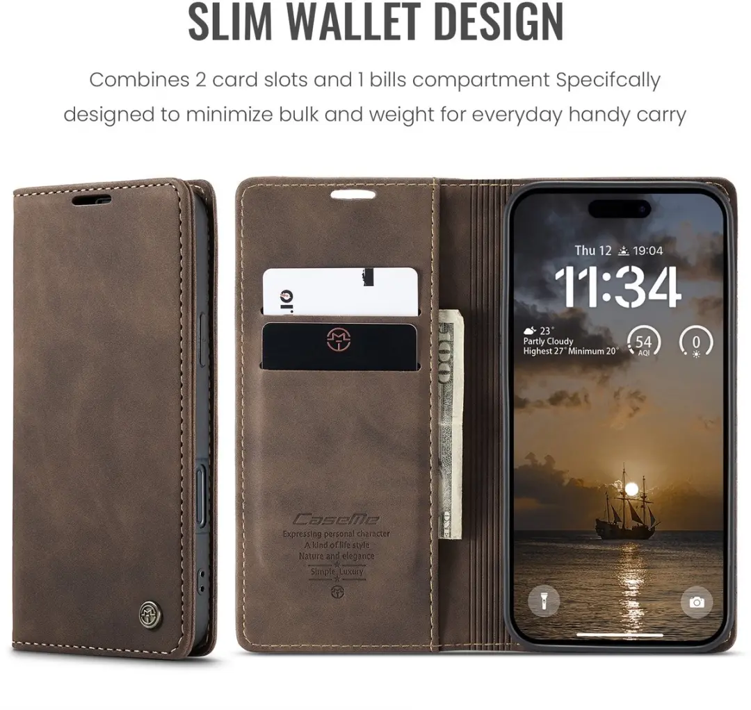 Caseme 013 Book Case iPhone 17 Pro Hoesje - Donkerbruin