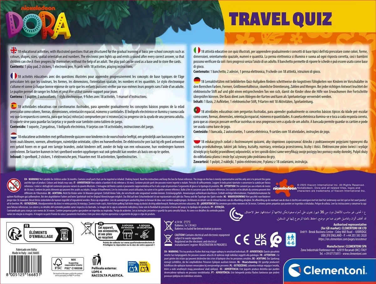 Clementoni Dora The Explorer Reisspel Travel Quiz - 3x AAA - Multikleur
