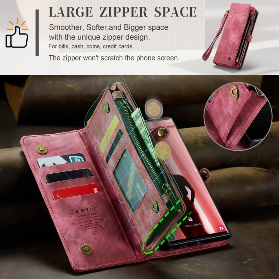 Caseme 008 Hoesje Samsung Galaxy S23 Ultra - 2-in-1 Book Case & Portemonnee - 8 Pasjes - Pink