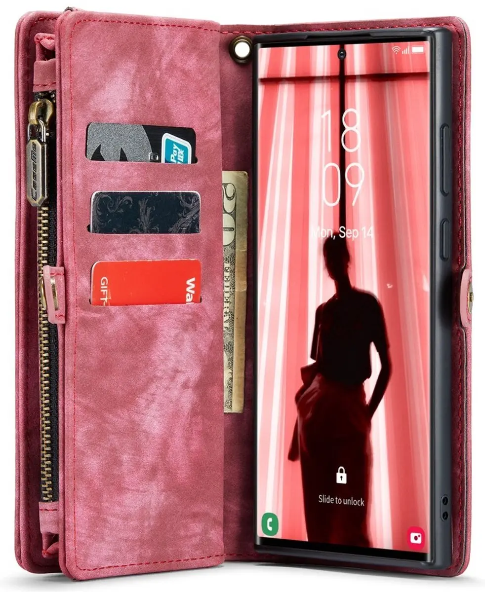Caseme 008 Hoesje Samsung Galaxy S23 Ultra - 2-in-1 Book Case & Portemonnee - 8 Pasjes - Pink