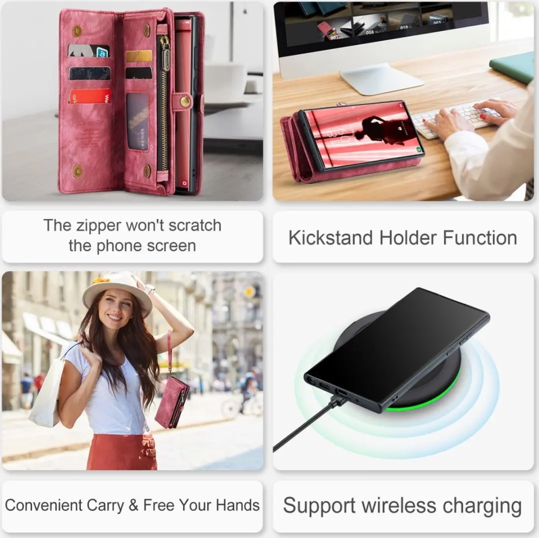 Caseme 008 Hoesje Samsung Galaxy S23 Ultra - 2-in-1 Book Case & Portemonnee - 8 Pasjes - Pink