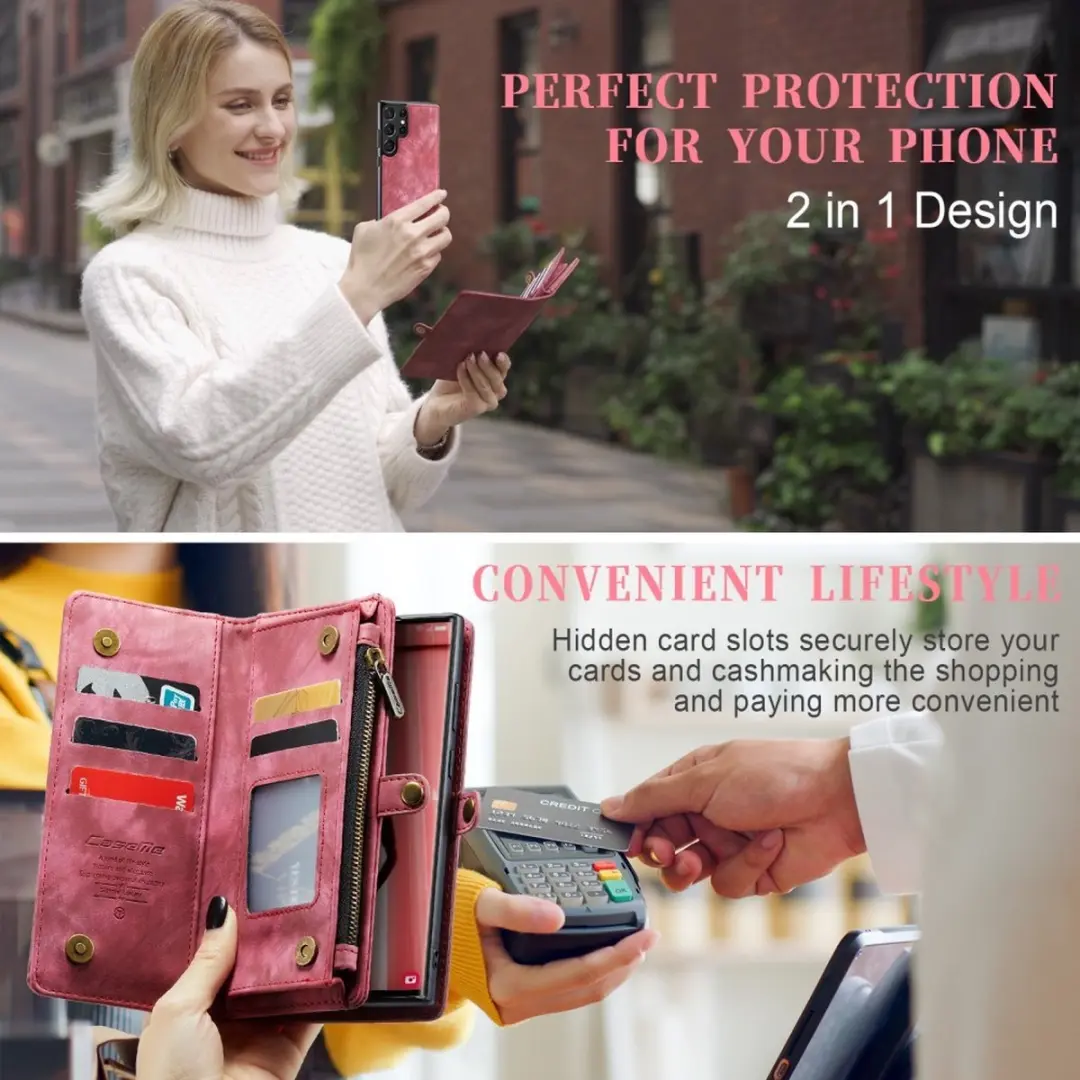 Caseme 008 Hoesje Samsung Galaxy S23 Ultra - 2-in-1 Book Case & Portemonnee - 8 Pasjes - Pink - afbeelding 6 van 6