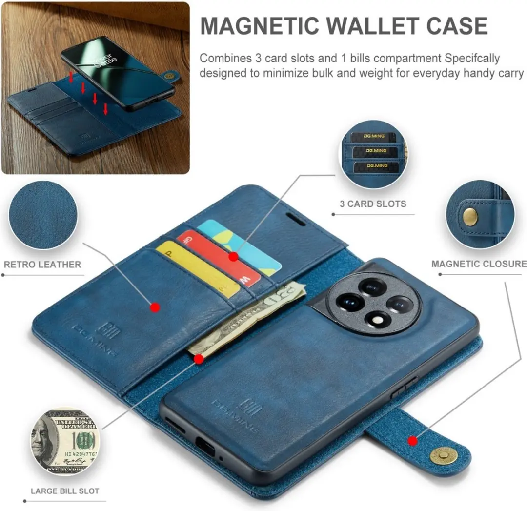 DG.MING Hoesje OnePlus 11 Blauw - 2-in-1 Book Case