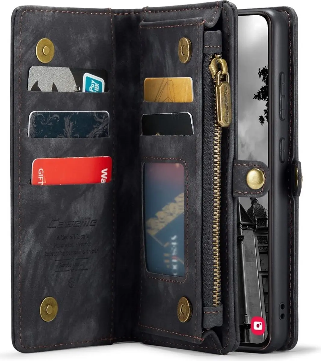 Caseme Galaxy S25 Hoes - Vintage 2-in-1 Portemonnee Zwart