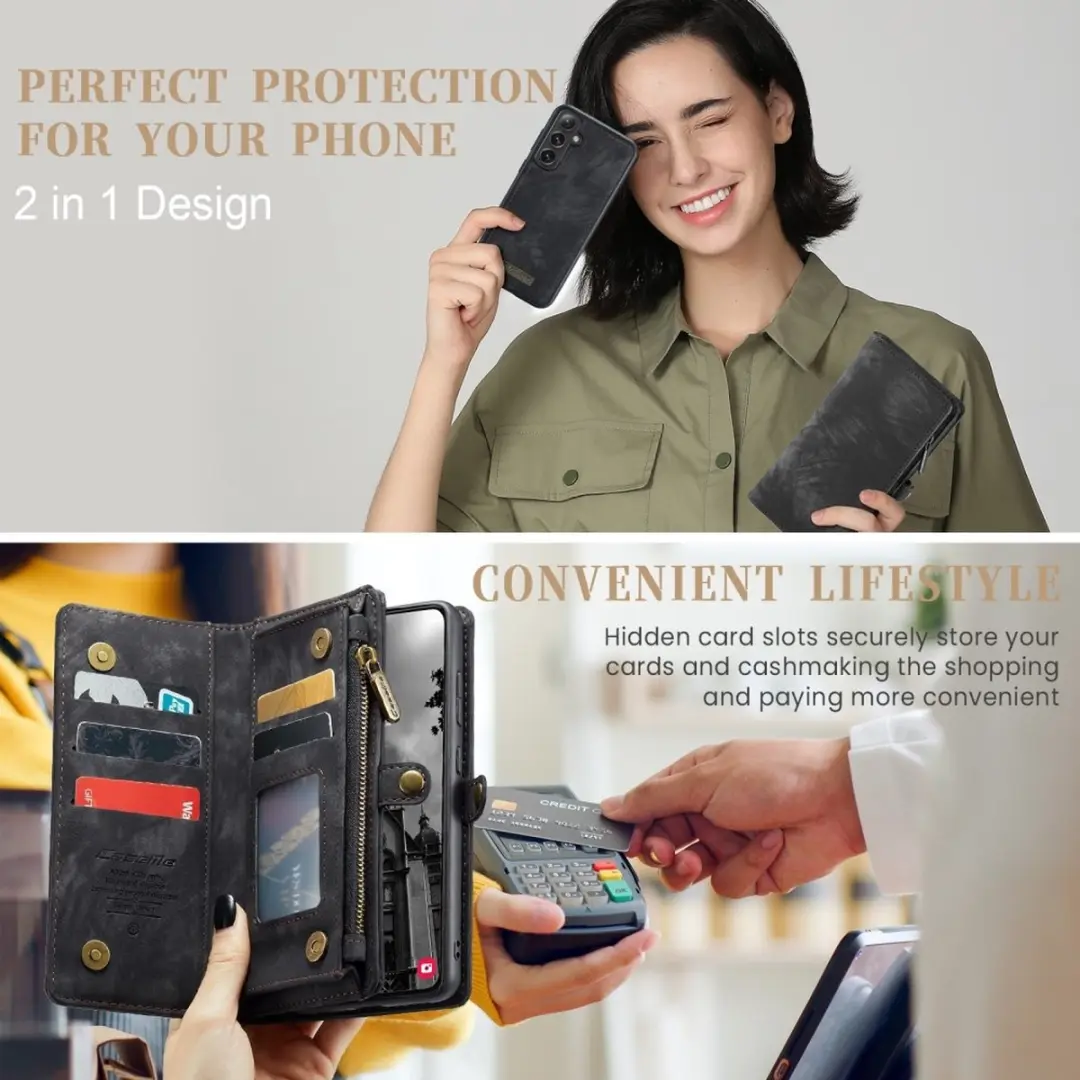 Caseme Galaxy S25 Hoes - Vintage 2-in-1 Portemonnee Zwart