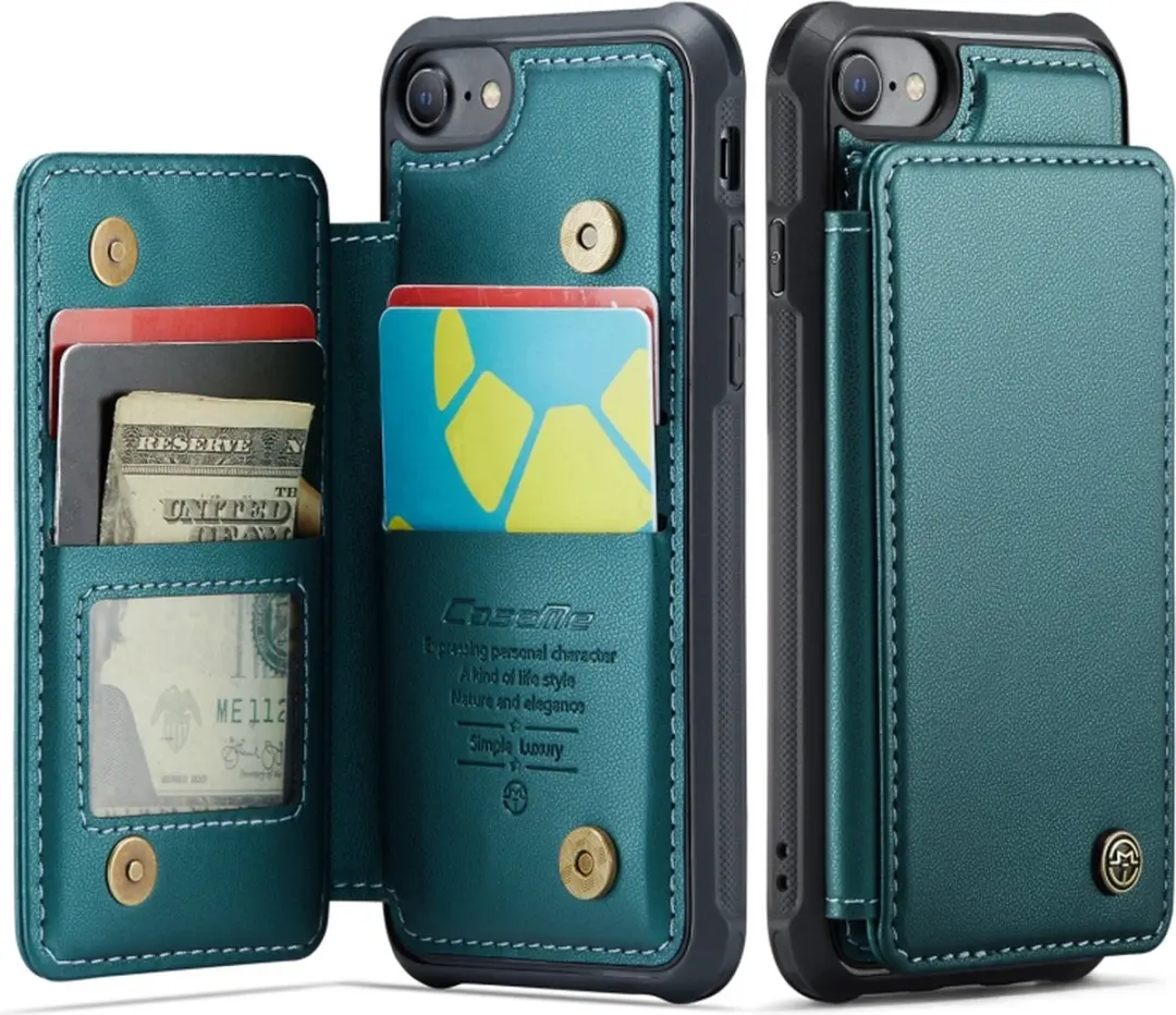 Caseme Luxe Portemonnee Backcover iPhone 7/8/SE - Anti-RFID Groen - afbeelding 6 van 6