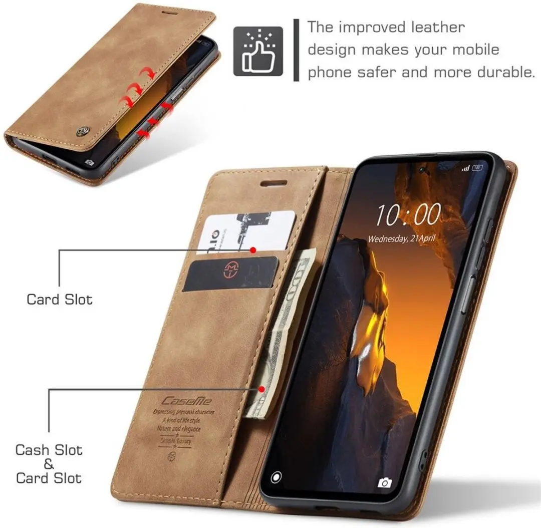 Caseme 013 Xiaomi Poco F5 5G Hoesje - 6 Pasjes - Bruin