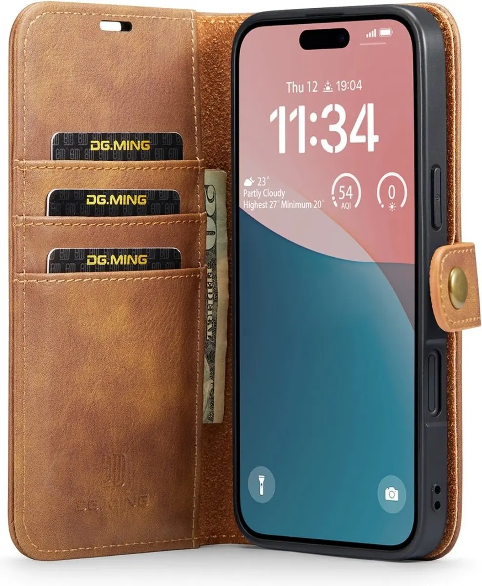 DG.MING iPhone 16 Plus Hoesje 2-in-1 Book Case - Bruin