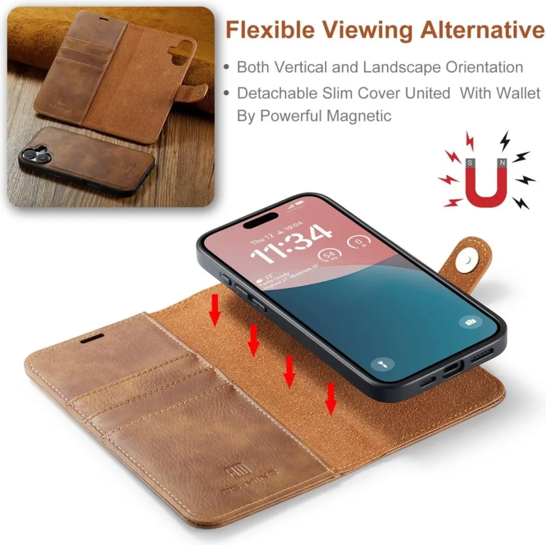 DG.MING iPhone 16 Plus Hoesje 2-in-1 Book Case - Bruin