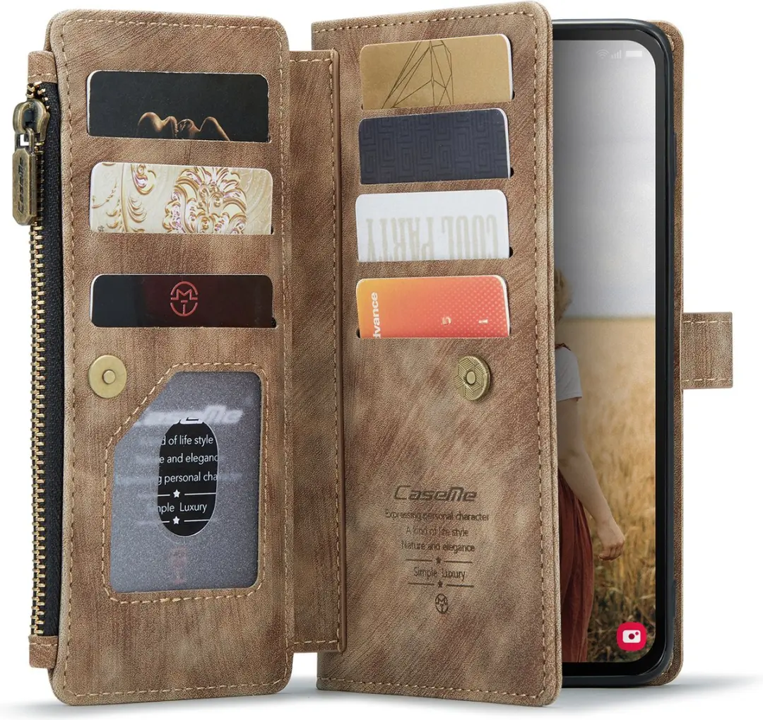 Caseme C30 Book Case Samsung Galaxy S24 FE - Hoesje met Portemonnee 10 Stuks - Bruin