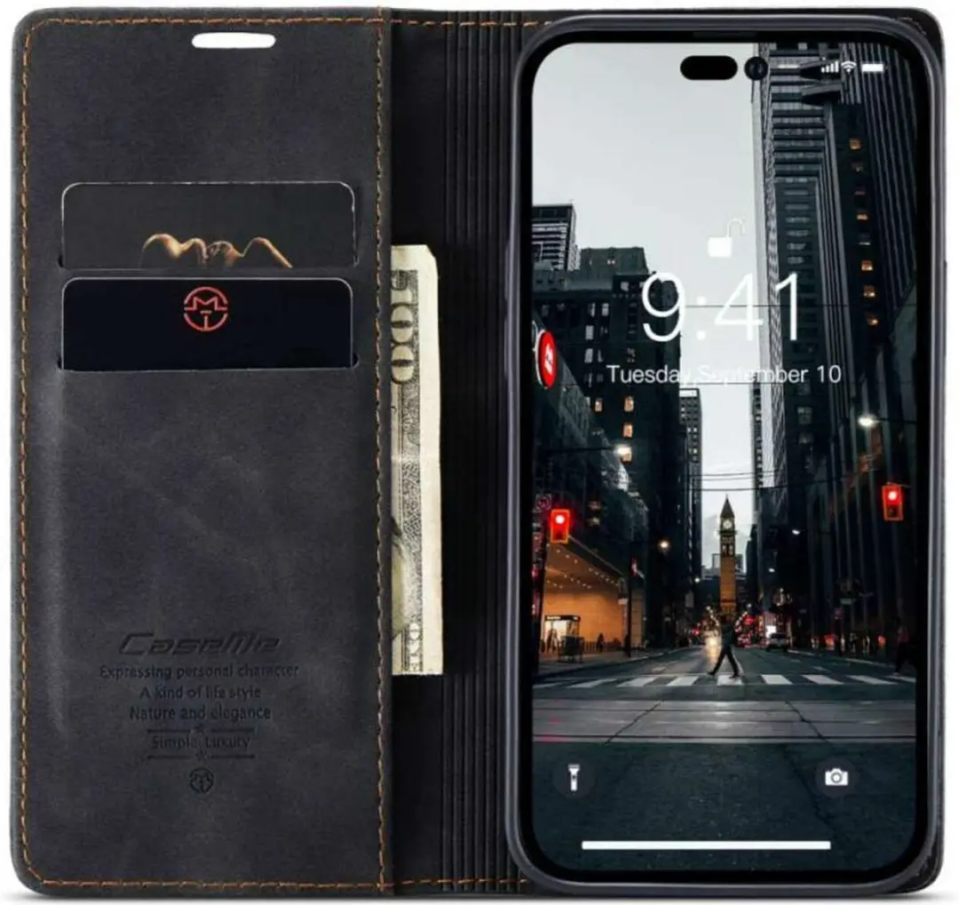 Caseme Retro Wallet Case CSM-37186 - iPhone 14 Pro Max - 2 Pasjes - Zwart