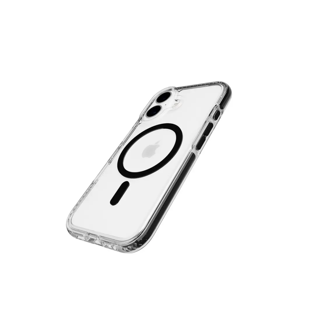 Tech21 Evo Crystal iPhone 16 Hoesje - MagSafe - 4,9m Valbestendig - Transparant/Zwart