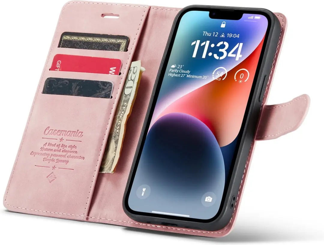 Caseme iPhone 14 Bookcase Hoesje - Roze - 4 Pasjes